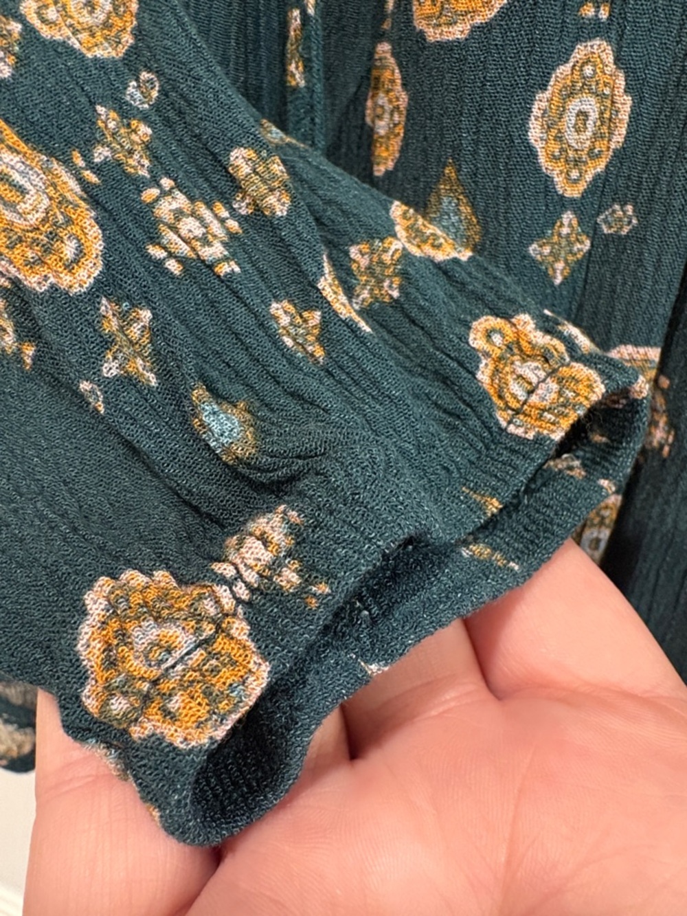Knox Rose Teal Floral Peasant Tie-Front Blouse - Picture 5 of 8